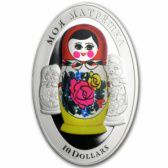 Овальная десятидолларовая монета "Матрешка" в футляре-матрешке