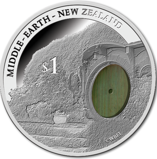 Серебряная монета с деревянной дверью "Хоббит"