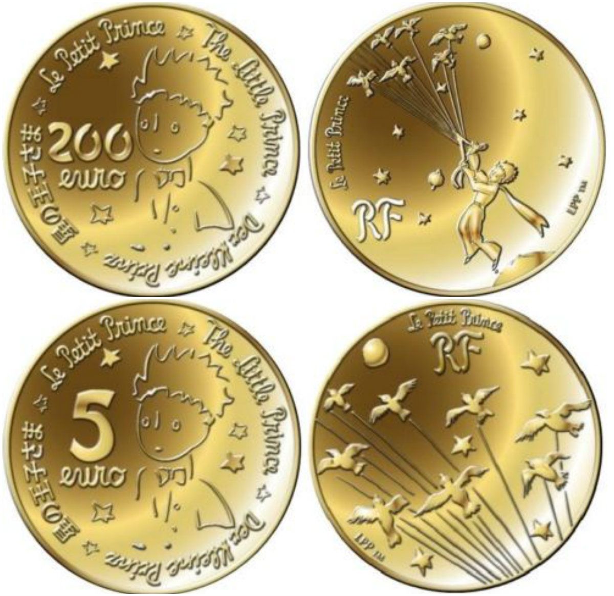 Золотые монеты "Маленький принц" 5, 200 евро