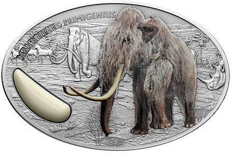 Реверс монеты Нигера с кусочком бивня мамонта