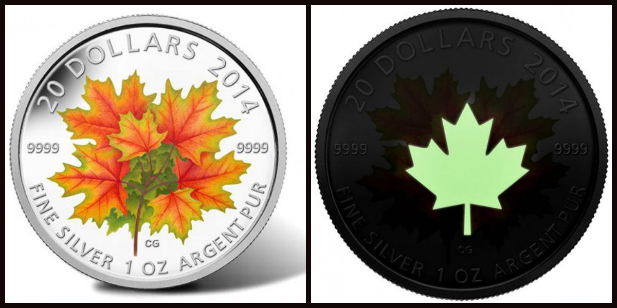 Реверс светящейся канадской монеты