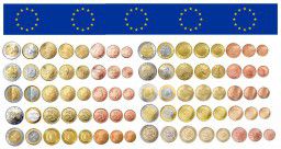 Коллекция монет Евро из 9 стран, 72 монеты UNS