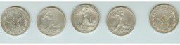 Стариное серебро, 5 монет 45 грамм чистого серебра высшей пробы