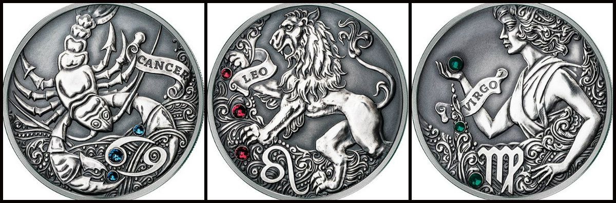 Реверс монет "Лев", "Рак", "Дева"