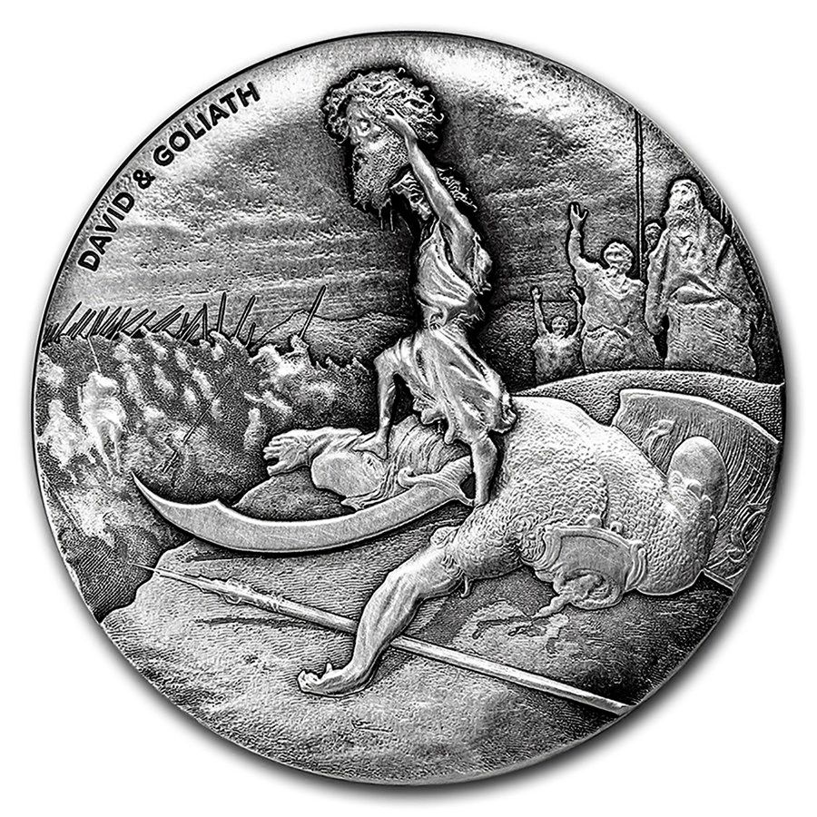 Реверс монеты "Давид и Голиаф"