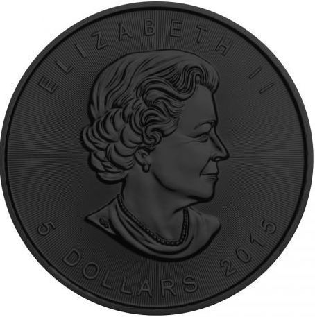 Аверс черной монеты с кленовым листом