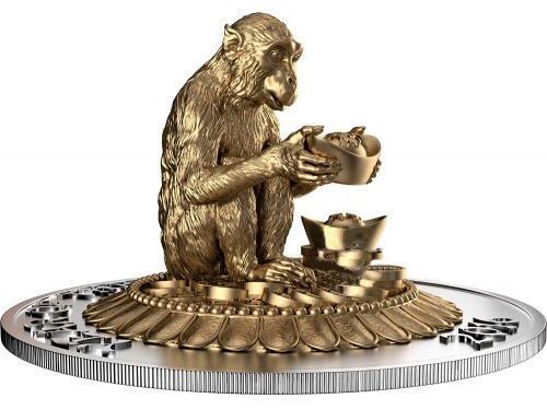 Реверс монеты с  позолоченной 3D-обезьяной