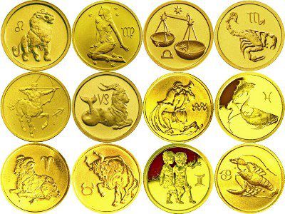 Золотые монеты России со знаками зодиака 2002-2004 гг.