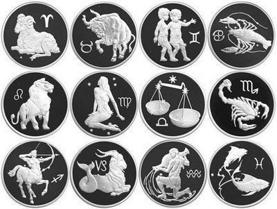 Серебряные монеты России со знаками зодиака выпуска 2002-2004 гг.