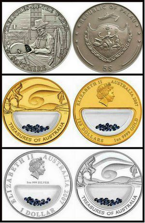 Монеты со вставками из сапфиров