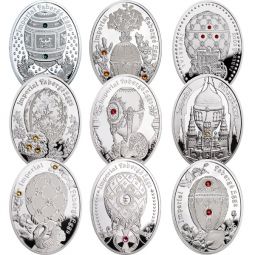 Набор из 9 монет Коронационные яйца Фаберже (малые), серебро, Остров Ниуэ, 2012 год