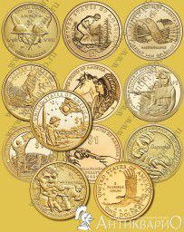 Сакагавея - полный набор 12 монет 1 доллар 2000-2019 гг.